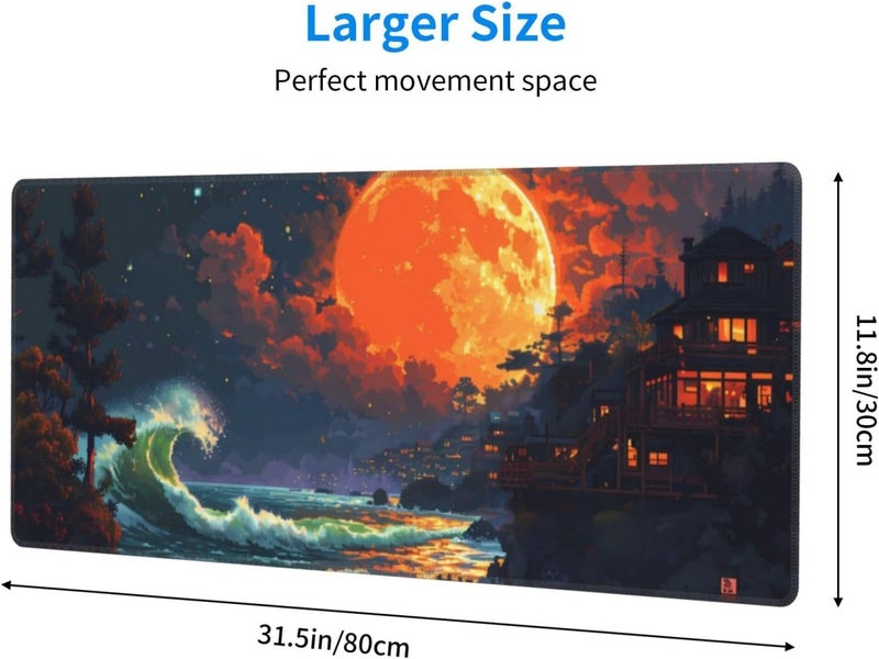Brecoy Gaming Mouse Pad Desk Pad,Extended Big Mouse Pad,31.5x11.8 Inch Long Computer Keyboard Mouse Mat Mousepad with 3mm Non-Slip Base and Stitched Edge for Gaming and Office… (Oil Painting) - Image 2